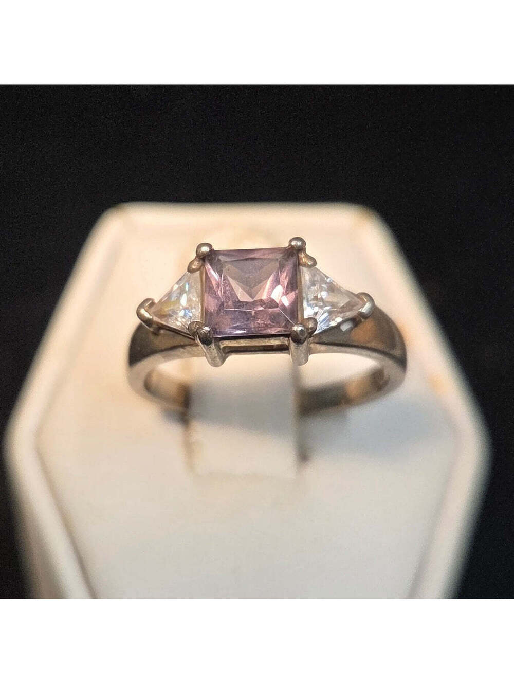 Sterling Ring with Lavender and White Stones sz 8